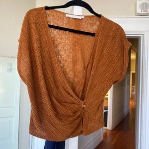 Astr The Label Plisse Wrap V Neck Rust Orange Crop Top
